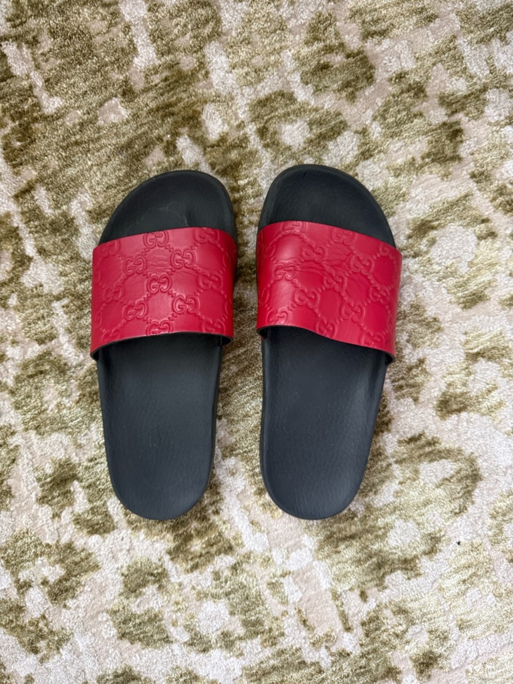 Gucci Black Footbed Red Logo-Embossed Slide Sandals